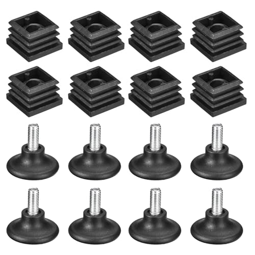 Image of uxcell 8Pcs Inserts for Square Tubes with Leveling Feet, for 0.98 inchx0.98 inch OD Square Tube, M8-1.25mm Thread Black Plastic Furniture Chair Blanking End Caps Insert Plugs