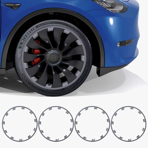 Image of Wheel Rim Protector for Tesla Model Y 2020-2024 21 Inch Uberturbine Wheels|ABS Trim Rings Anti-Curb Rash Scratch Prevention|Tesla Model Y Accessories 2020-2024|Gunpowder Color(Set of 4)