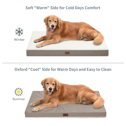 Image of Orthopedic Dog Bed for Extra Large Dogs, XL Waterproof Comfort Pet Bed for Large Sized Dog, Egg Crate Foam Pet Bed with Removable Washable Cover, Khaki White