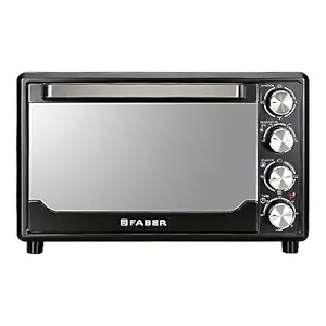 Faber 34 liter (DG) 1600 Watts OTG|Bake, Toast, Roast, Grill|6 Functions, Upper & Lower Heating, Rotisserie, 360 Convection|Double Glazed Glass|Crumb Tray, Bake & Pizza Plate, Silicon Gloves |(Black)
