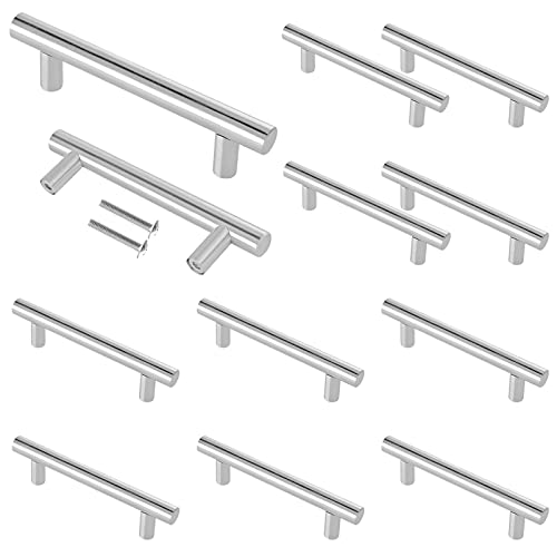 Cjueiom 12 Pack Brushed Nickel Cupboard Handles 76mm Hole Center T Bar Handles
