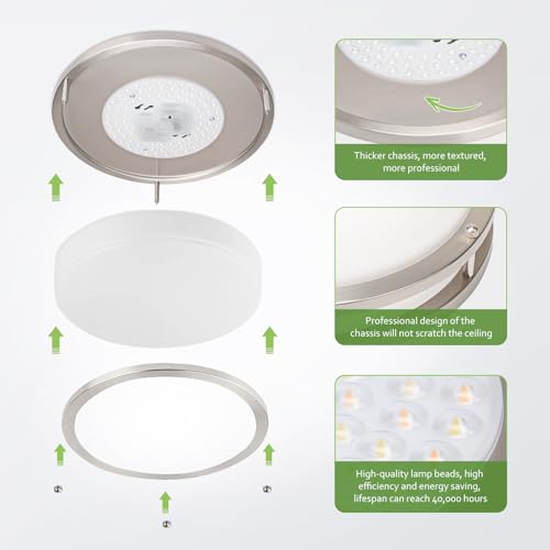 Flush Mount Ceiling Light - 2 Pack Brushed Nickel 24W 3000K/3500K/4000K/5000K/6000K Dimmable Led 10 Inch Ceiling Lamp Fixture for Kitchen (2, Brushed Nickel, 10 Inch) - Image 3
