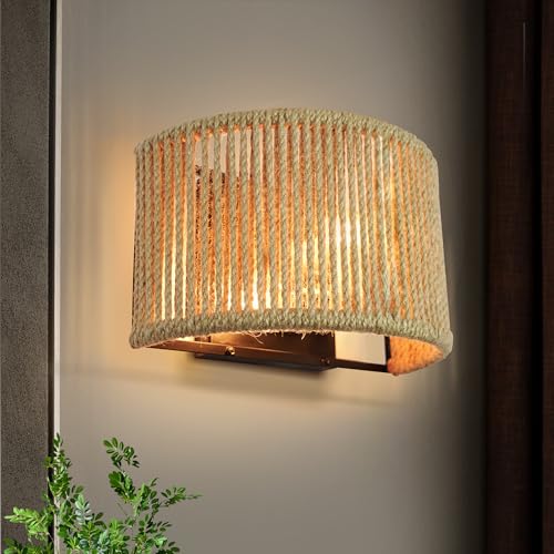 Rattan Wall Sconce Boho Wall Light Fixture for Bedroom Hallway Entryway