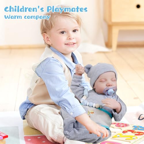 Image of Lifelike Reborn Baby Dolls - 18-Inch Sweet Smile Real Life Realistic-Newborn Full Body Vinyl Sleeping Baby Boy with Toy Accessories Gift Set for Kids Age 3+