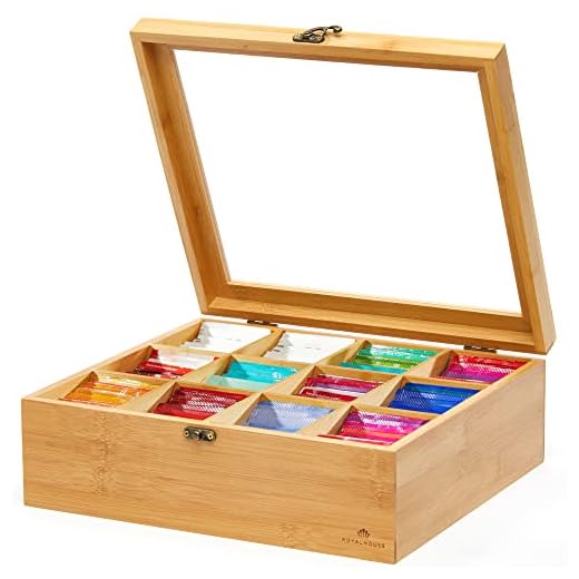 Natural Bamboo Tea Bag Organizer Box,Organizers and Storage Royal House Drawer Organizer Tea Box -12 Compartments