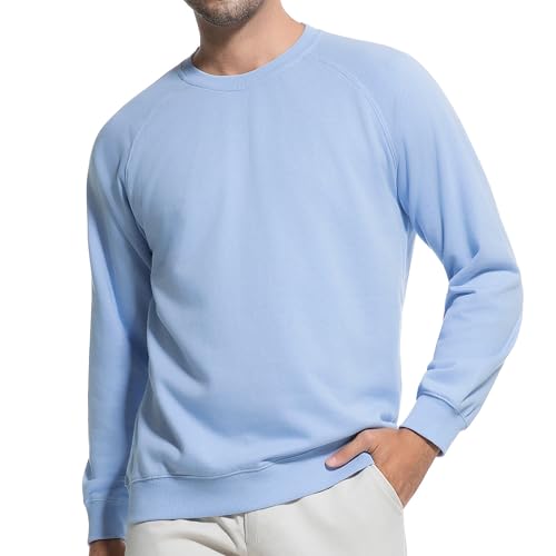 USALL Sweatshirts für Herren Baumwolle Rundhals Hoodie Pullovers Männer Kapuzenpullover Langarm Casual Sweatshirt(W700 LightBlue 3XL)
