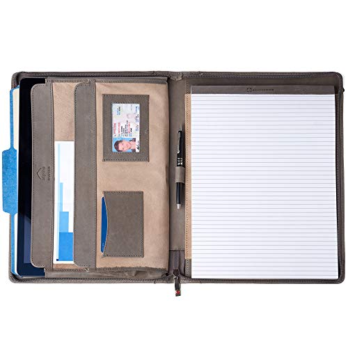 Alpine Swiss Genuine Leather Writing Pad Portfolio Business Case for Left & Right Handed Use with Tablet Sleeve Smoke
