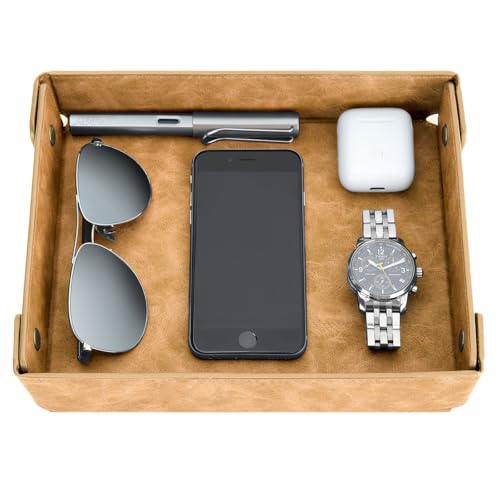 Image of CASIRENA Faux Leather Valet Tray Organizer for Men - Catch-All Tray for Entryway Table Key, Wallet, Watch, Coin Change, Phone, Dresser EDC Dump Jewelry, Bedside Nightstand Desk-top