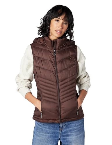 Calvin Klein Women's Lightweight Hooded Puffer Vest – Quilted Stretch Winter Outerwear with Zipper Pockets, Smokey Taupe, S