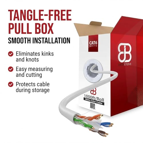 Image of DRIPSTONE CAT6 1000ft Bulk Ethernet Cable 23AWG Solid CCA UTP 0.57mm White