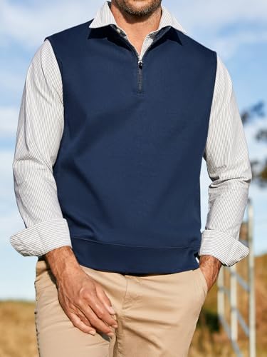 Makkrom Mens Quarter Zip Sleeveless Golf Vest Pullover Stand Collar Casual Vests Outerwear2