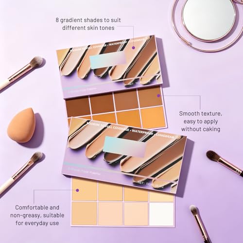 Image of Soft Matte Cream Concealer Palette | 8 Shades | Waterproof Full Coverage | Long Lasting Lightweight Formula | with Applicator for Blemishes Cover (Medium+Light)