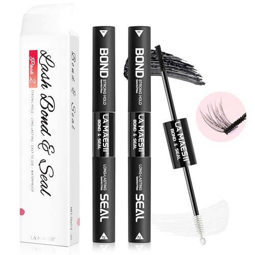 LA MAESII Pack 2 Lash Bond and Seal, Waterproof Lash Cluster Glue Black