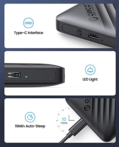 Image of ORICO 2.5 inch Hard Drive Enclosure USB C to SATA III for 2.5 Inch SSD & HDD 9.5mm 7mm External Hard Drive Enclosure Support Max 6TB with UASP Compatible with WD Seagate Toshiba Samsung Hitachi(2521C3)