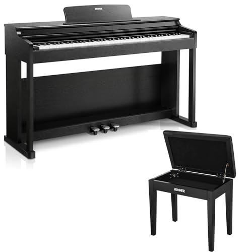 Donner DDP-100 88-Key Weighted Action Digital Piano with Piano Bench, Beginner Bundle with Furniture Stand, Power Adapter, Triple Pedals, MP3 Function, Black - image 1