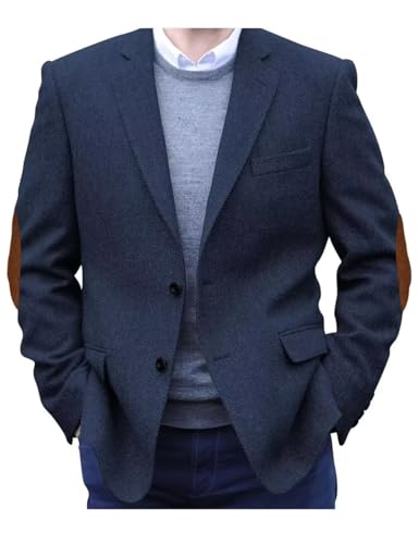 Men's Herringbone Casual Blazer Elbow Patch Fashion Sport Coats Single Breasted Formal Jacket Coat