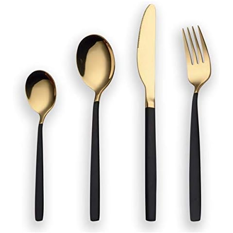 Berglander 24 Piece Black and Gold Cutlery Set Cover