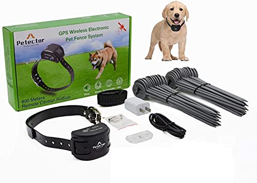 GPS Wireless Dog Fence System, Electric Pet Fence Containment System with Waterproof & Rechargeable Training Collar for Dogs & Cats Over 5 lb Outside Camping Yard (2021 Latest) (Black)