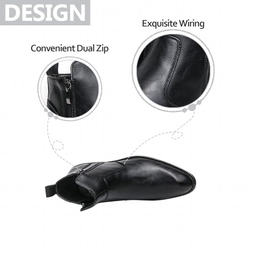 Mens Leather Dress Chelsea Ankle Boots With Double Side Zip Classic Retro Comfortable Pointed Toe Low Block Heel Slip On Business Chukka Boots For Casual Work Office Formal4