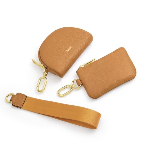 Image of Kattee Mini Leather Wristlet Wallets for Women, RFID Blocking Wallet Women, Dual Pouch Keychain Coin Purse Change Pouch