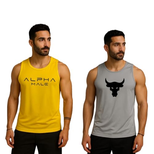 Image of Pack of 2 Sando For Men Men's Sleeveless Round Neck Vest - Pack of 2, Polyester Fabric, Quick Dry Gym & Casual Wear Gym Fit
