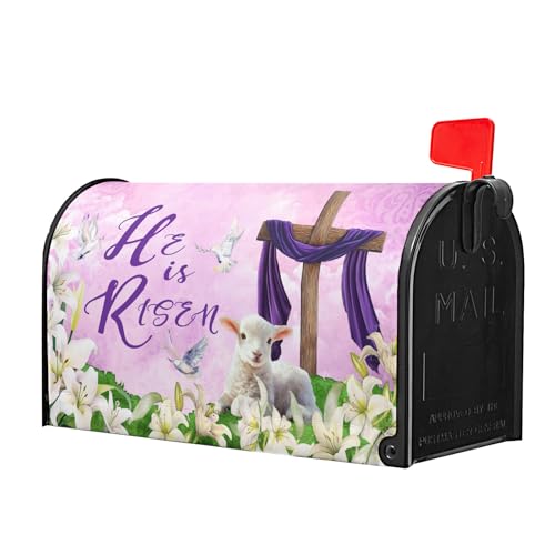 Image of He is Risen Mailbox Cover Magnetic, Easter Cross Lamb Mailbox Wrap 21x18 Inch, Spring Lily Flowers Standard Size Waterproof Letter Post Cover for Yard Garden Outdoor Outside Home Decor