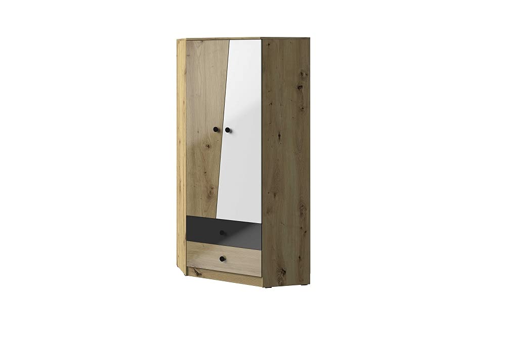 QMM Jugendzimmer Kinderzimmer komplett Neo Set A Schrank Schreibtisch Regale (Schwarz-Matt)