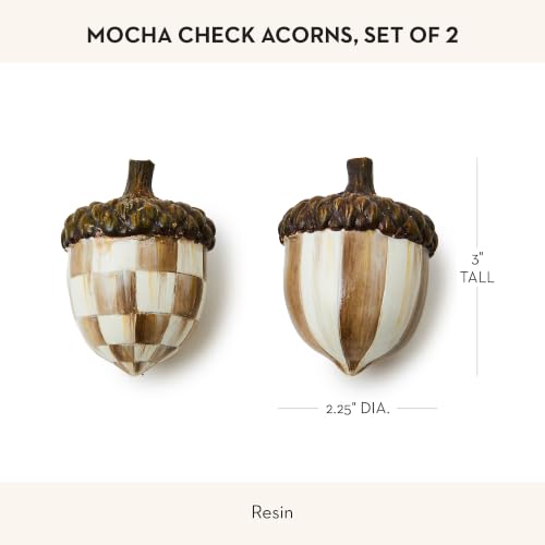 Image of MACKENZIE-CHILDS Resin Acorn Figurines Set, Brown-and-White Mocha Check