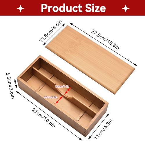 Cyrank Wooden Cutlery Box with Lid, Silverware Utensil Holder Japanese Spoon Chopsticks Storage Box Silverware Container Cutlery Storage Drawer for Kitchen Countertop 27 X 11 X 6.6cm - Image 3