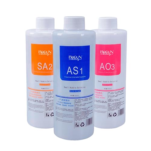 BRÜUN Hydrogen Oxygen Facial Machine Serums for Facial Cleansing – A Pack of 400ml 3 Aqua Peeling Solution AS1, SA2, and AO3 –Skin Care Hydra Solution for Vacuum face Cleaning Jet for Home and Spa - Image 6