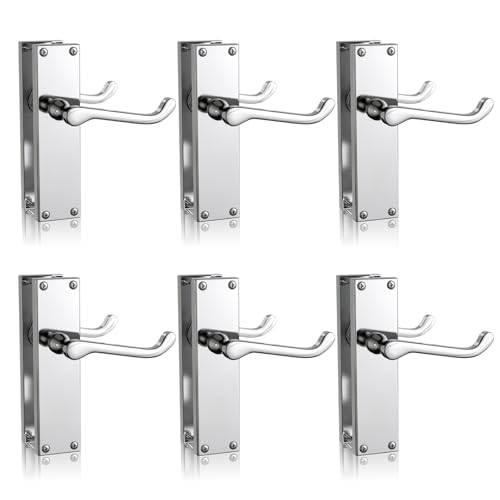 Bwintech 6 Sets Polished Chrome Victorian Lever on Plate, Latch Furniture, Backplate Door Handles,Suitable for Wooden Doors