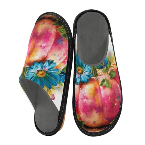 Slippers for Women Floral Pumpkin with Flora Soft Fuzzy Women's Slippers Indoor and Outdoor Shoes