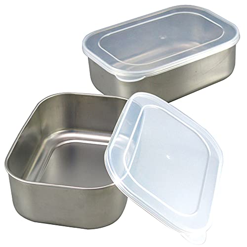 Shimomura Planning 38871 Storage Containers Deep Type 2-Piece Set Made in Japan Convenient for Preparation Rust Resistant Temporarily Storage Includes Lid Square Bat 22.0 fl oz (650 ml)