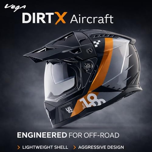 Image of Vega VF 11 Dirt-X Aircraft Full Face Riding Helmet with Aerodynamic ABS Shell, Shock Absorbing Interior, Ventilated Comfort Fit, Racing -Inspired Design - Black Gold