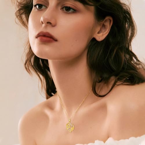 SISGEM 14K Real Gold Sunflower Heart Necklaces for Women,You Are My Sunshine Yellow Sunflower Pendant with Loving Heart Necklaces Jewelry Gift for Her, Gold Chain 18"2