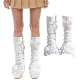 HTTDSLF Winter Stulpen Damen Häkelarbeit Gestrickte Leg Warmers, Y2k Beinstulpen Mädchen, Schleife Spitzen Rand Kniehohe Beinwärmer, Ideal für Den Täglichen Gebrauch, Feiern, Geschenke, Lolita Kostüm