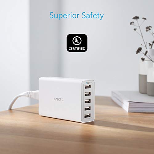 Anker 40W 5-Port USB Wall Charger, PowerPort 5 for iPhone Xs/XS Max/XR/X/8/7/6/Plus, iPad Pro/Air 2/Mini, Galaxy S9/S8/Plus/Edge, Note 8/7, LG, Nexus, HTC and More
