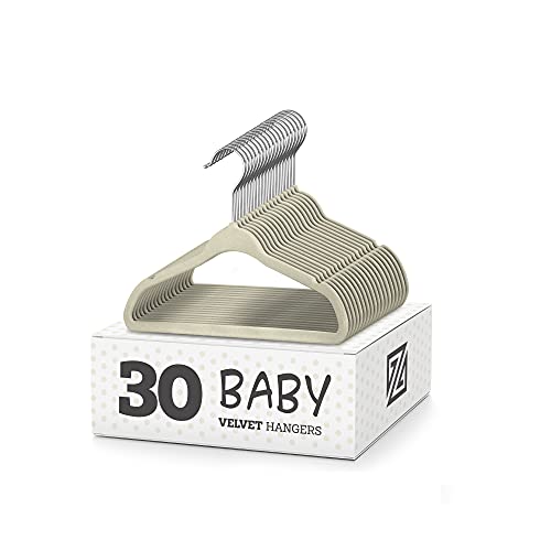 Best Quality 🔥 ZOBER Premium Kids Velvet Hangers (11” Inch - 30 Pack) Non Slip Baby Hangers, Ultra Slim Space Saving Childrens Hangers - 360° Swivel Hook, Strong & Durable Infant/Toddler Hangers (Small - Ivory)