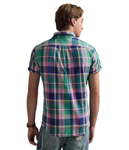 Image of POLO RALPH LAUREN, Mens, Classic Fit Plaid Oxford Shirt, Green /Pink Multi, XX-Large