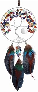 JSDDE 7 Chakra Crystal Tree of Life Feather Hanging Ornament Reiki Healing Gemstone Home Wall Hanging Decoration for Luck Dream Catchers