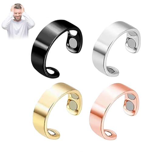 Auvulis Migraine Ring Adjustable Stainless Steel Rings Lymphatic Vitality Magneti Rings Anti Snoring Ring Migraine Relief Jewelry for Women Men