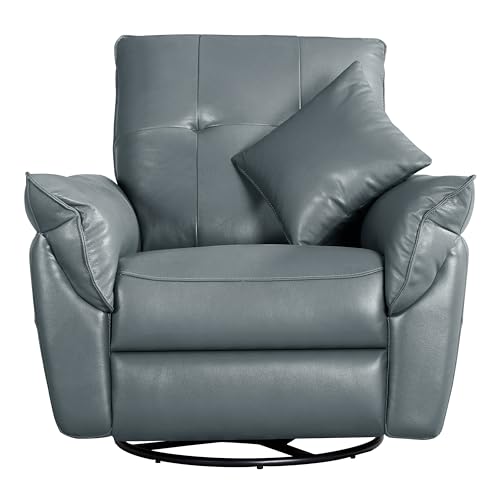 Image of Stella Luxe 1 Seater Motorized Recliner Chair - Blackish Grey Leather, Goose Feather Padding, 3-in-1 Reclining, Rocking & Revolving, Eucalyptus Wood Frame, 5-Year Warranty