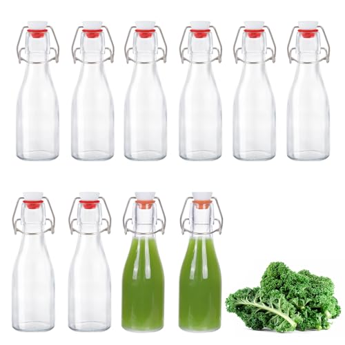 Zanfqvo 10 Botellas Cristal 150ml con Tapón Hermético, Botella Vidrio, Botella de Cristal Transparente Hermética para Bebidas, Cerveza, Aceite, Vinagre, Agua