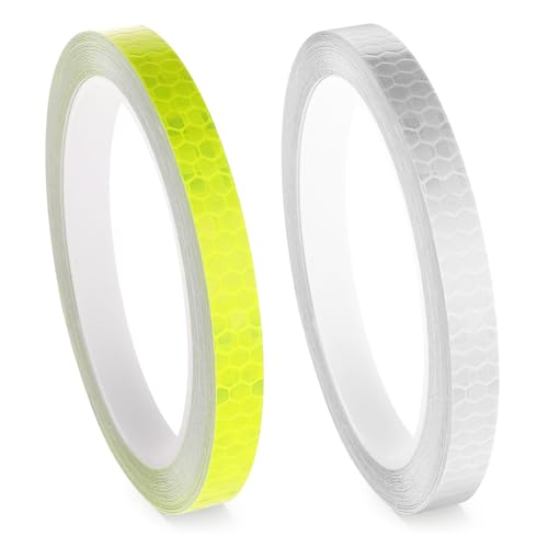 Ymapinc 2pcs 26.24ft x 0.39in Yellow/White Reflective Tape for Clothing Glow in the Dark Tape Outdoor Waterproof Reflective Strips/Gate Posts/Clothing/Bikes/Vehicles/Mailbox/Night Walking