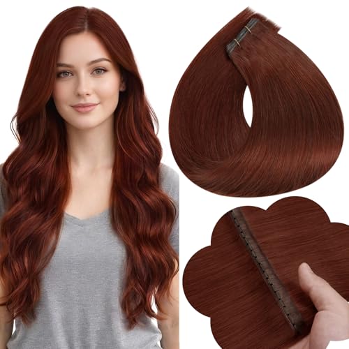 Image of Full Shine Butterfly Weft Hair Extensions 20 Inch 50g Cinnamon Copper | Invisible PU Holes, Seamless Look, For Thin Hair, Medium Length Styling, Daily Natural Look, No Glue No Heat Method