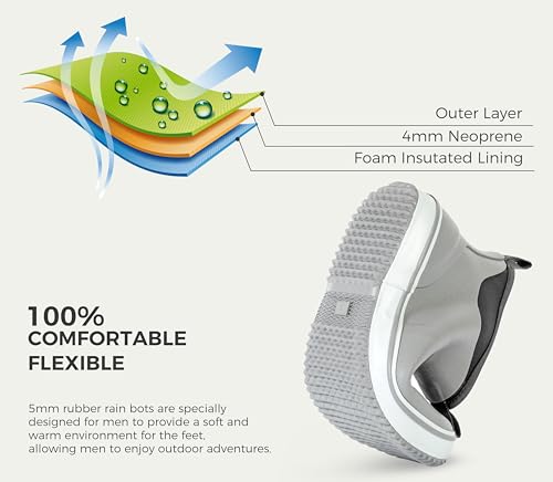 Image of Ubon Deck Boots for Men Waterproof Rubber Ankle Rain Boots for Fishing | Pull-On Shoes with Anti-Slip Traction, Breathable Lining, Removable Insole, Suited To Boats, Docks, Gardening, Camping
