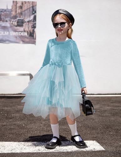 Vestito Ragazza Arshiner - Maniche Lunghe Chiffon, Design Alto-Basso, Con Cintura E Borsa - Foto 9