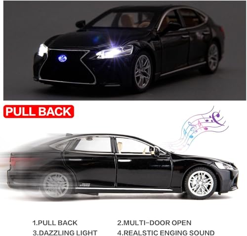 Image of FEXXA ๐๏ธ Exclusive Alloy Metal Pull Back Die-cast Car Model with Sound Light Mini Auto Toy for Kids Metal Model Toy Car with Sound and Light (1.32 Scale Lexus LS500H-BLACK)