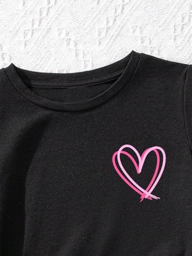 Image of SweatyRocks Girl's 2 Piece Outfits Tie Dye Short Sleeve Crewneck Top and Shorts Set Black Heart 9Y