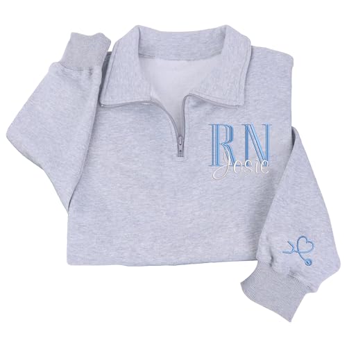 Custom Nurse Quater Zip Embroidered Sweatshirt, Customized RN CNA ICU MSN, Nurse Quarter Zip Sweatshirt